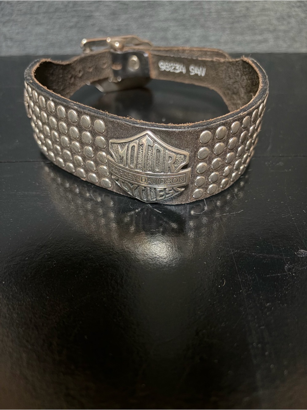 Harley-Davidson Black Leather Studded Dog Collar with Shield Emblem
